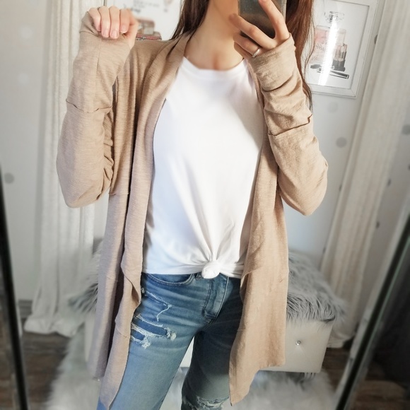 Casual Fall Cardigan Neutral Thumbhole Cardigan Women’s Long Cardi - Picture 9 of 10
